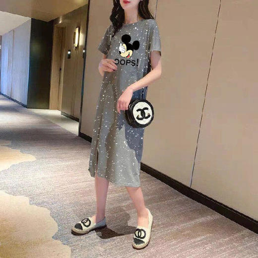 网红大码女装连衣裙2020夏季新款中长显瘦修身过膝女学生短袖裙子 商品图7