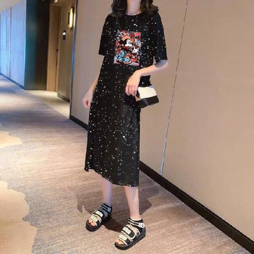 网红大码女装连衣裙2020夏季新款中长显瘦修身过膝女学生短袖裙子 商品图1