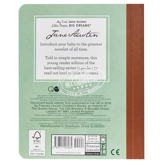 【中商原版】Little People Big Dreams Jane Austen 小人物大理想初阶系列 简奥斯丁 纸板书 儿童绘本 故事图画书 英文原版 商品图1