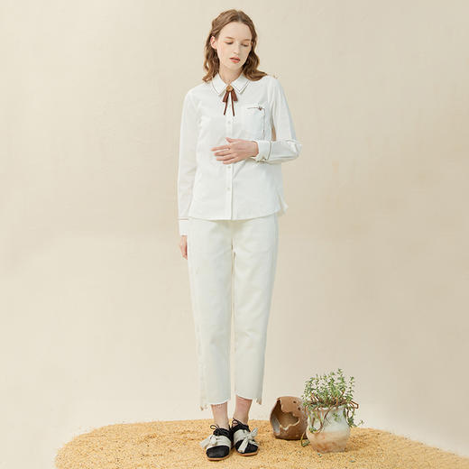 Famecoco范可儿休闲烟管裤女冬直筒不对称裤子拼接设计感F228GA013 商品图4