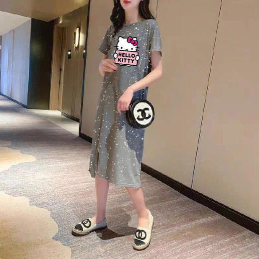 网红大码女装连衣裙2020夏季新款中长显瘦修身过膝女学生短袖裙子 商品图4