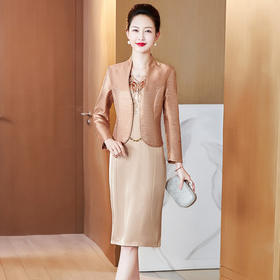 LC-2291秋冬新款经典香槟色套装宴会礼服修身遮肚两件套旗袍裙