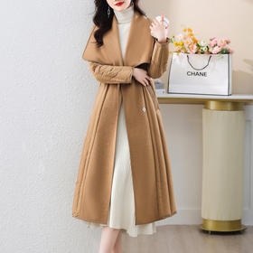 冬季90白鸭绒羽绒服大衣羊绒双面毛呢子拼接外套HR-WY609-19