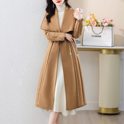 冬季90白鸭绒羽绒服大衣羊绒双面毛呢子拼接外套HR-WY609-19 商品图0