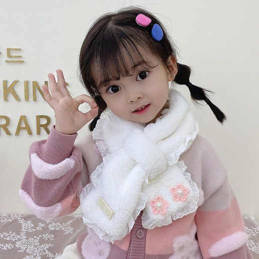 【新款韩式卡哇伊宝宝围巾】萌趣可爱蕾丝花边儿童宝宝围脖秋冬季新款交叉防寒男女童百搭围巾 商品图2