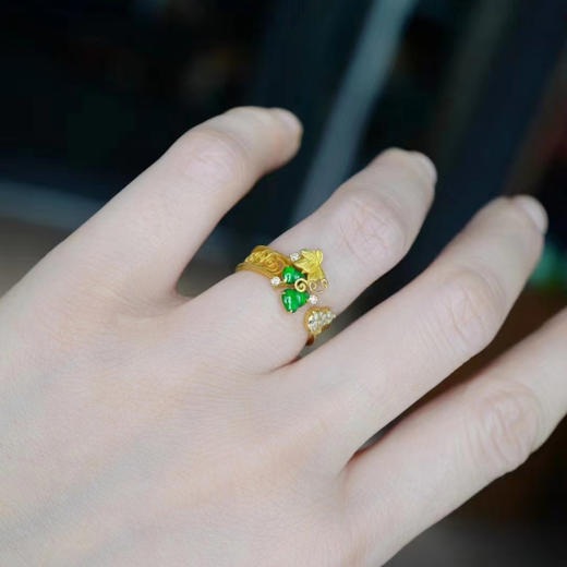 龢盒原创 福禄绵长，冰绿翡翠葫芦18k金镶钻开口戒 戒指 商品图5