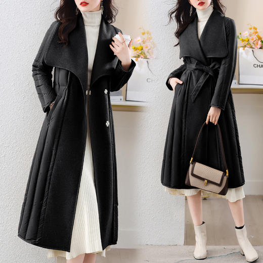 冬季90白鸭绒羽绒服大衣羊绒双面毛呢子拼接外套HR-WY609-19 商品图6