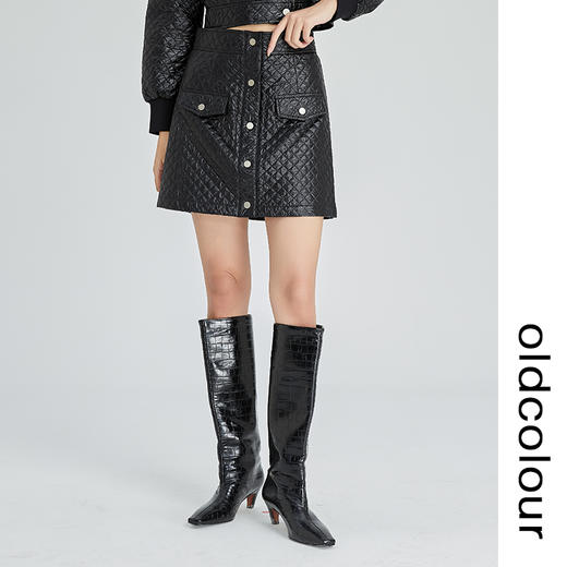 oldcolour2022冬新款黑色皮裙A字高腰显瘦小个子包臀短款半身裙女 商品图1