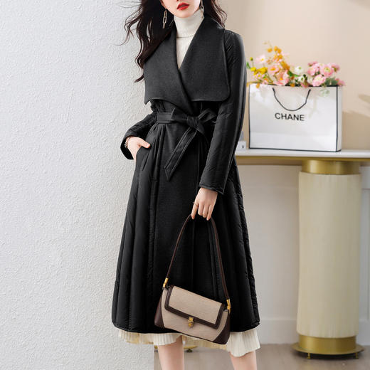 冬季90白鸭绒羽绒服大衣羊绒双面毛呢子拼接外套HR-WY609-19 商品图3