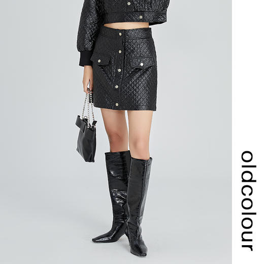 oldcolour2022冬新款黑色皮裙A字高腰显瘦小个子包臀短款半身裙女 商品图3