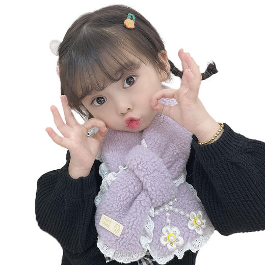 【新款韩式卡哇伊宝宝围巾】萌趣可爱蕾丝花边儿童宝宝围脖秋冬季新款交叉防寒男女童百搭围巾 商品图4