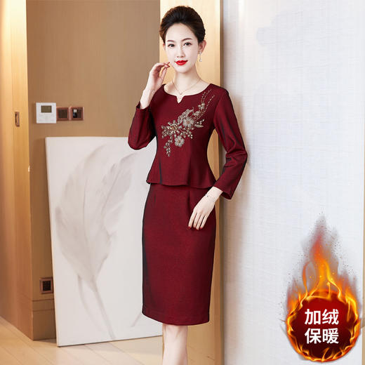 LC-2228冬季新款加绒加厚喜婆婆丈母娘嫁女儿宴会礼服修身连衣裙 商品图2