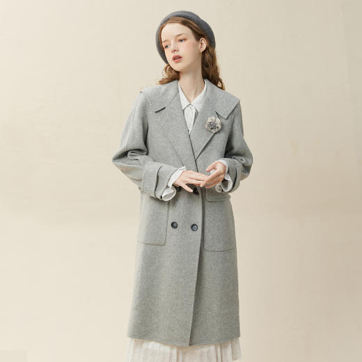 Famecoco范可儿披肩领羊毛大衣长过膝双面呢毛呢外套冬季F228AQ001 商品图2