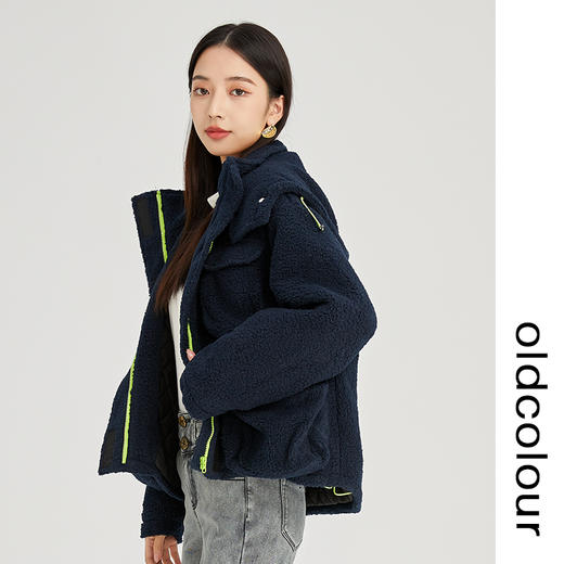 oldcolour2022冬新款纯色复古宽松设计感连帽毛绒短款棉服外套女N41041110 商品图1