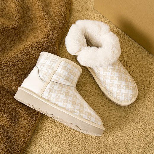 「加绒款！小香风女鞋」鮀品雪地靴 冬季新款韩版格子大棉面包鞋加绒 商品图3