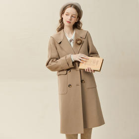 Famecoco范可儿披肩领羊毛大衣长过膝双面呢毛呢外套冬季F228AQ001