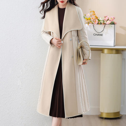 冬季90白鸭绒羽绒服大衣羊绒双面毛呢子拼接外套HR-WY609-19 商品图2