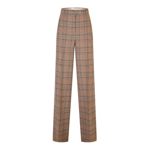 MAX MARA 麦丝玛拉 女士SHEREE格纹长裤 棕色格纹 商品图0