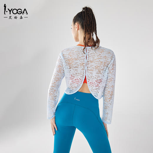 IYOGA瑜伽长袖罩衫衣长及腰甄选网纱质感分明轻薄透气时尚百搭速干T054 商品图5