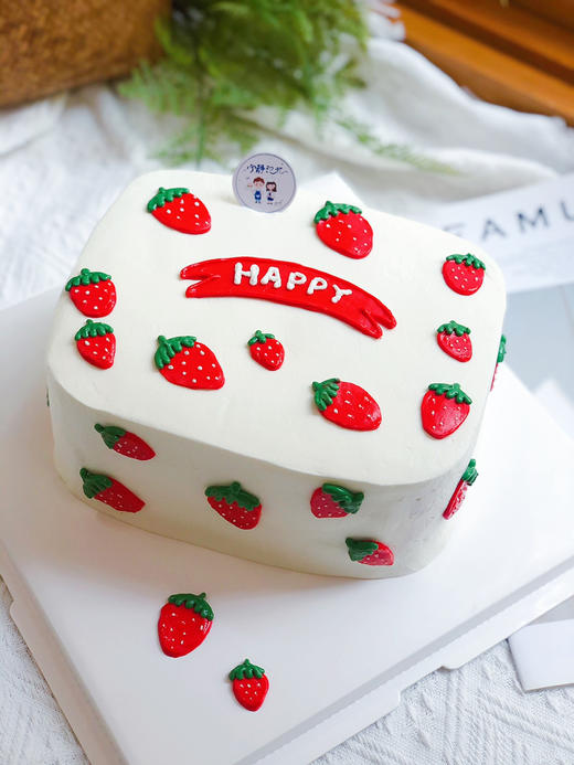 方形草莓图案奶油蛋糕 下单前请仔细阅读商品详情 商品图1
