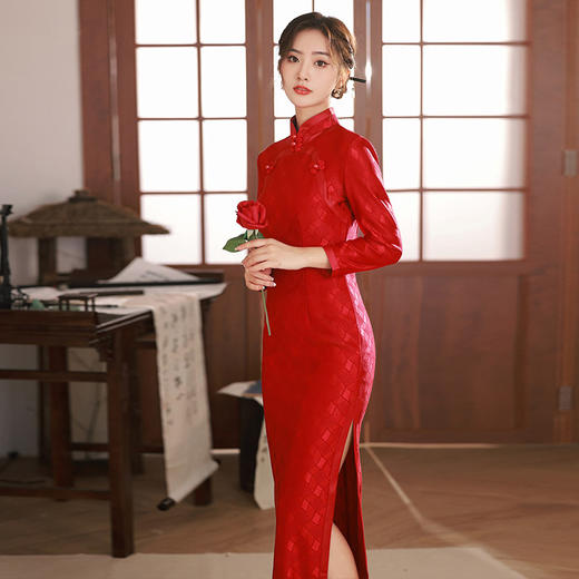 TX秋冬新娘装红装显瘦修身旗袍连衣裙回门敬酒服 商品图1