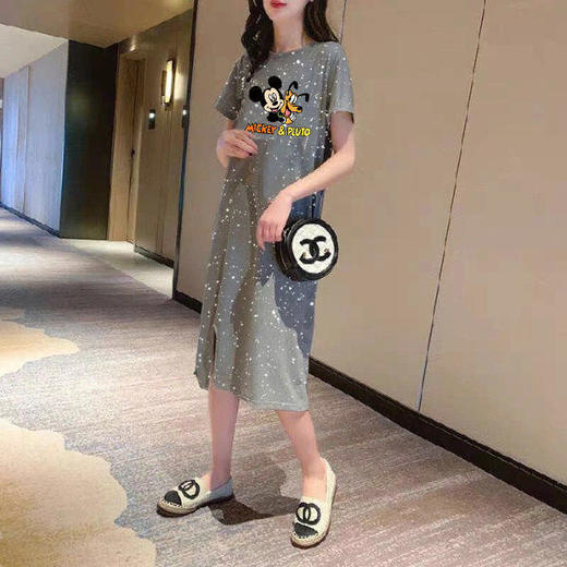 网红大码女装连衣裙2020夏季新款中长显瘦修身过膝女学生短袖裙子 商品图5