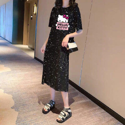 网红大码女装连衣裙2020夏季新款中长显瘦修身过膝女学生短袖裙子 商品图3