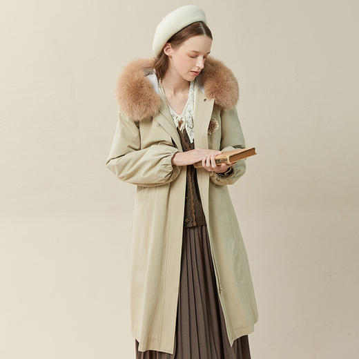 Famecoco范可儿收腰系带羽绒服女士长款过膝冬季保暖外套F228AH006 商品图1