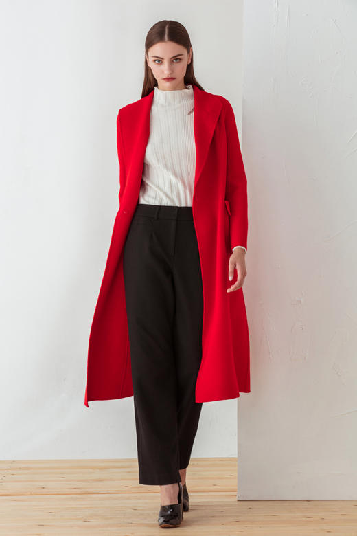 FOCALS福柯斯冬季新款修身长款纯色羊毛双面呢大衣外套FYJDK801JR 商品图4