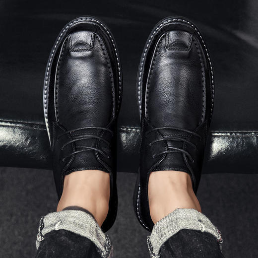 夏季男鞋休闲商务正装黑色小皮鞋大头鞋韩版圆头马丁靴透气西装男 商品图1