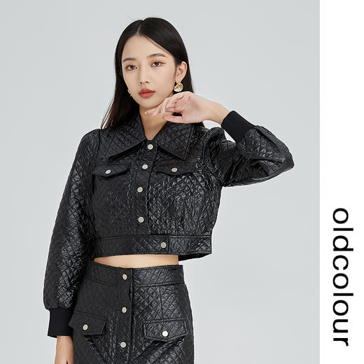 oldcolour2022冬新款黑色短款皮衣外套设计感小众帅气时尚上衣女 商品图1