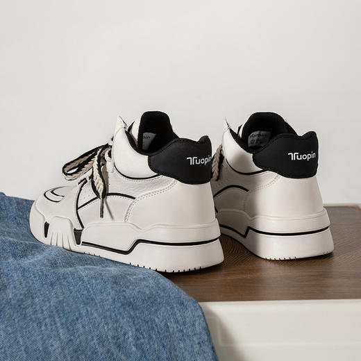 「两款配色！麦穗鞋带女鞋」鮀品秋冬新款麦穗鞋带 高帮休闲运动鞋女潮流板鞋 商品图2