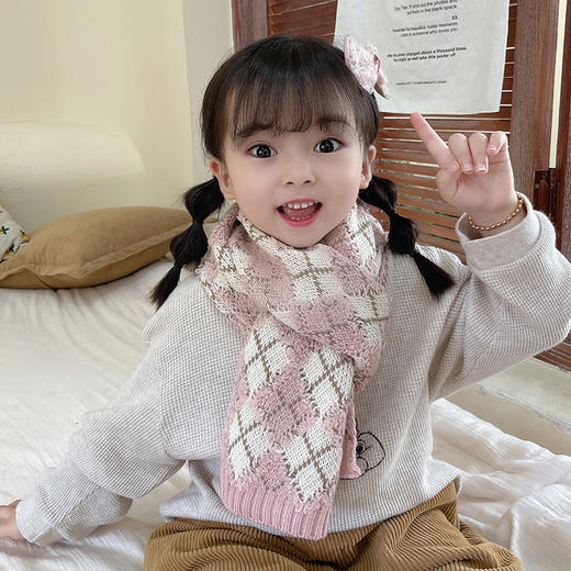 【冬季保暖 儿童围巾】2022韩国ins风秋冬季新款菱形格儿童围巾男女童潮款保暖防寒毛线宝宝围脖 商品图2