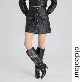 oldcolour2022冬新款黑色皮裙A字高腰显瘦小个子包臀短款半身裙女