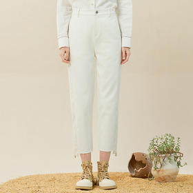 Famecoco范可儿休闲烟管裤女冬直筒不对称裤子拼接设计感F228GA013