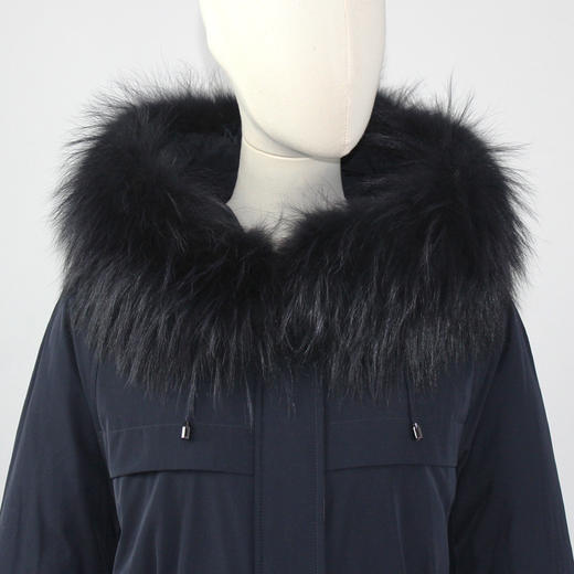 FOCALS福柯斯新款休闲拼接连帽毛领中长款派克羽绒服FYJDD820B7 商品图3