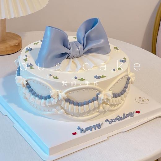 蓝色蝴蝶结复古蛋糕送女生老婆-低糖处理无添加 商品图1