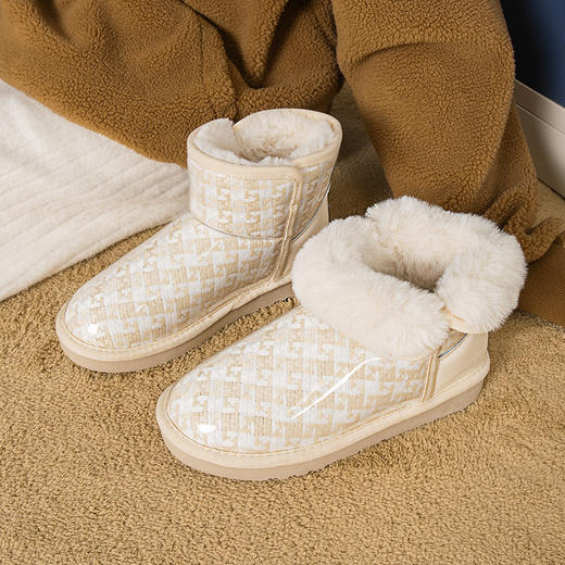 「加绒款！小香风女鞋」鮀品雪地靴 冬季新款韩版格子大棉面包鞋加绒 商品图0
