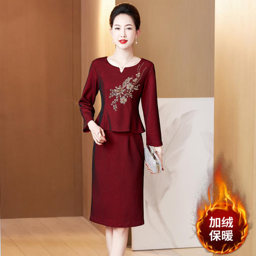 LC-2228冬季新款加绒加厚喜婆婆丈母娘嫁女儿宴会礼服修身连衣裙 商品图1