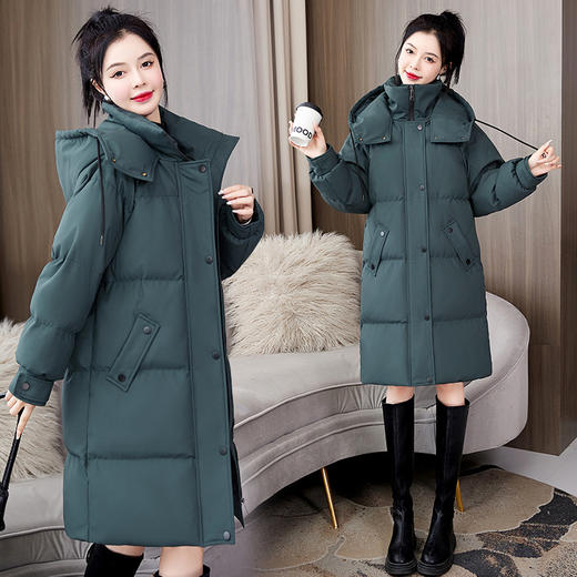 WG72629棉服女中长款过膝2022冬季新款韩版棉袄宽松休闲连帽加厚羽绒棉衣 商品图1