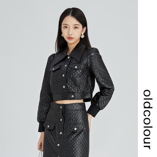 oldcolour2022冬新款黑色短款皮衣外套设计感小众帅气时尚上衣女 商品图0