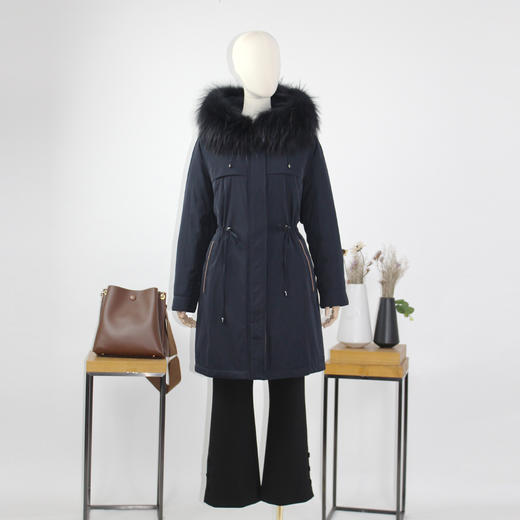 FOCALS福柯斯新款休闲拼接连帽毛领中长款派克羽绒服FYJDD820B7 商品图4