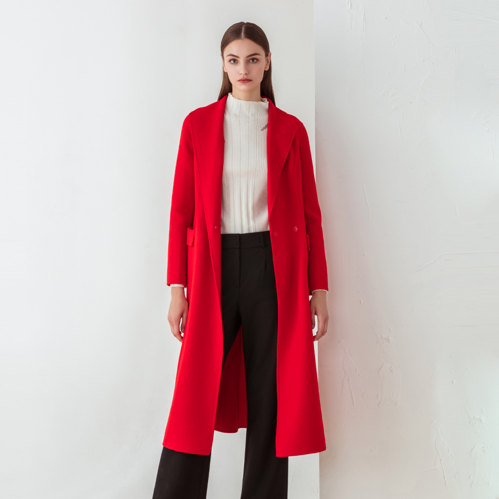 FOCALS福柯斯冬季新款修身长款纯色羊毛双面呢大衣外套FYJDK801JR