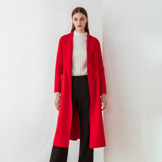 FOCALS福柯斯冬季新款修身长款纯色羊毛双面呢大衣外套FYJDK801JR 商品图0