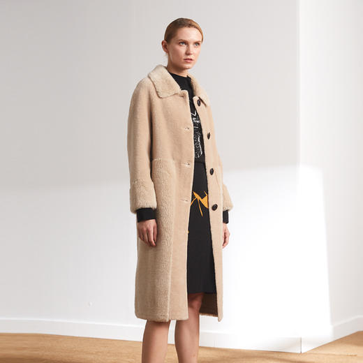 FOCALS福柯斯冬季新款直筒长款纯色羊毛泰迪熊大衣外套FYJ8K873 商品图3