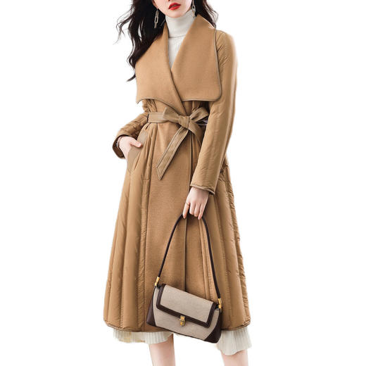 冬季90白鸭绒羽绒服大衣羊绒双面毛呢子拼接外套HR-WY609-19 商品图4