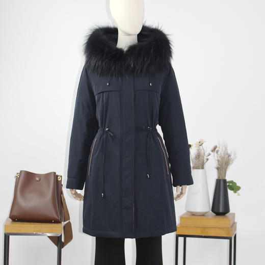 FOCALS福柯斯新款休闲拼接连帽毛领中长款派克羽绒服FYJDD820B7 商品图0