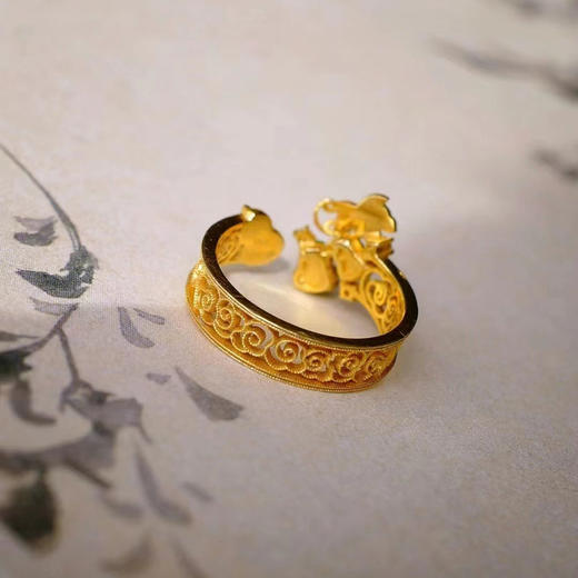 龢盒原创 福禄绵长，冰绿翡翠葫芦18k金镶钻开口戒 戒指 商品图3