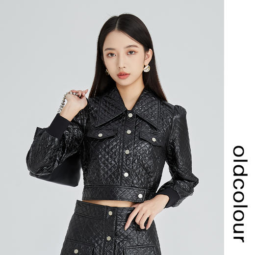 oldcolour2022冬新款黑色短款皮衣外套设计感小众帅气时尚上衣女 商品图2