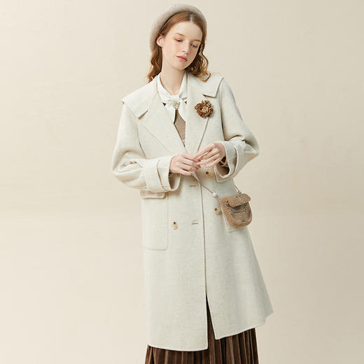 Famecoco范可儿披肩领羊毛大衣长过膝双面呢毛呢外套冬季F228AQ001 商品图3